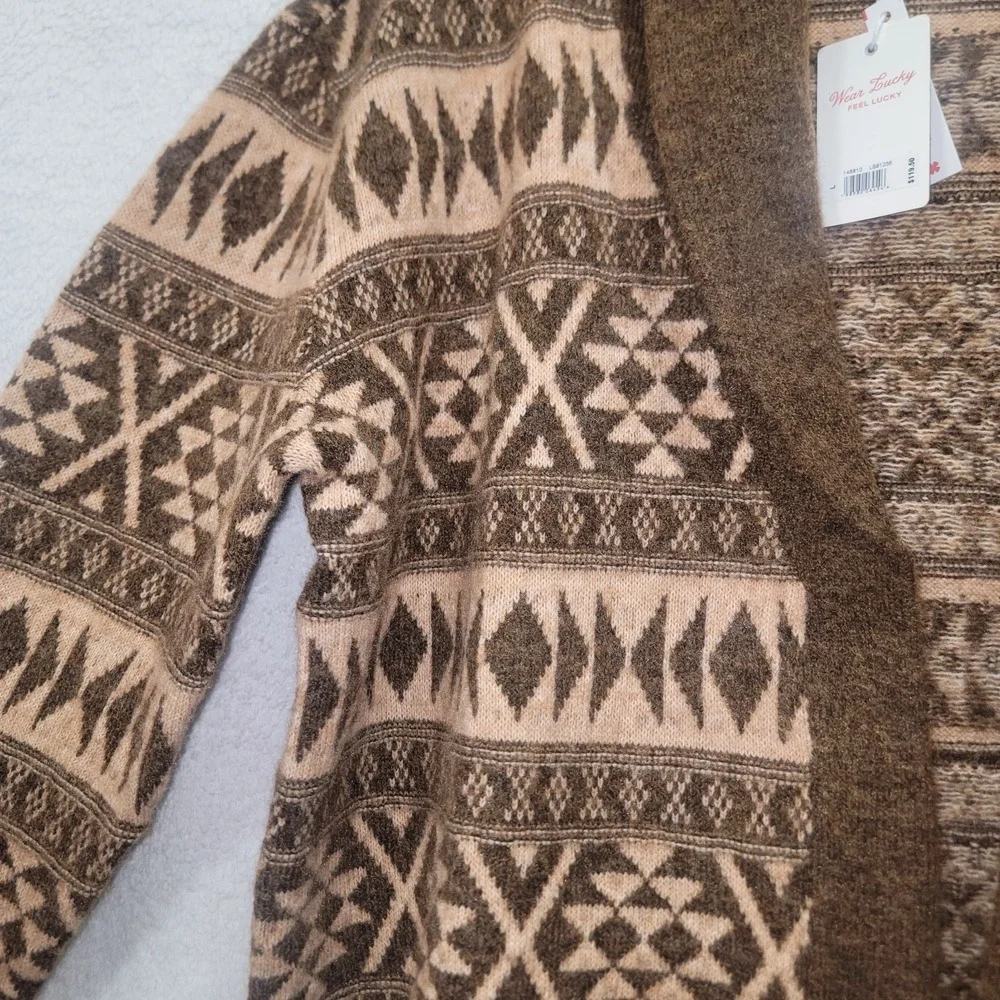 $119 Lucky Brand Southwestern Fair Isle Women's‎ LG Open Cropped Cardigan Shawl